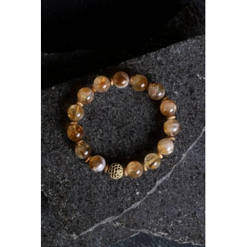 Sertifikalı Odun Jasper, Sitrin Zirkon Aparatlı Doğal Taş Bileklik-10 mm (SK:175)