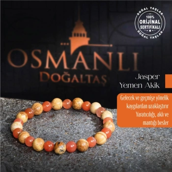 Sertifikalı Orijinal Jasper Yemen Akiği Doğal Taş Bileklik- Kaygı Bozukluğu