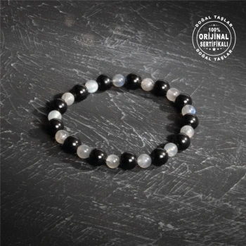 Sertifikalı Orijinal Labrodorit Siyah Turmalin Doğal Taş Bileklik
