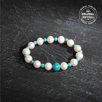 Sertifikalı Osmanlı İnci ve Firuze Doğal Taş Bileklik – Nazar Kalkanı