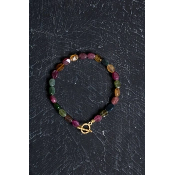 Sertifikalı Özel Kesim Turmalin  Altın Kaplama Gümüş Aparat Doğal Taş Bileklik