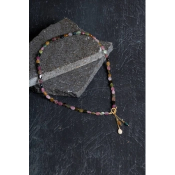 Sertifikalı Özel Kesim Turmalin  Altın Kaplama Gümüş Aparat Doğal Taş Kolye