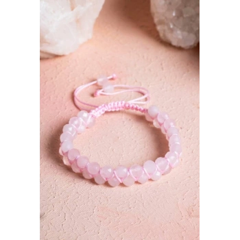 Sertifikalı Pembe Kuvars Çift Sıra Doğal Taş Makrome Bileklik (SK:077)