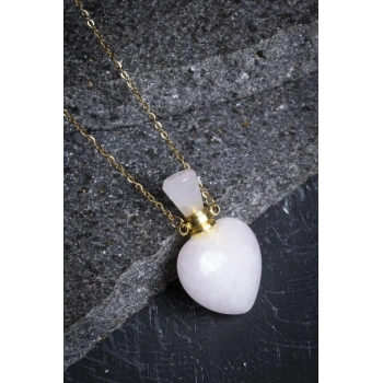 Sertifikalı Pembe Kuvars Doğal Taş Esans Şişesi Kolye