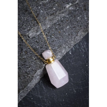Sertifikalı Pembe Kuvars Doğal Taş Esans Şişesi Kolye