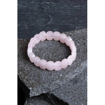 Sertifikalı Pembe Kuvars Geniş Kesim Doğal Taş Bileklik