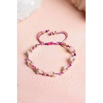 Sertifikalı Pembe Kuvars, Hematit Doğal Taş Makrome Bileklik (SK:237)