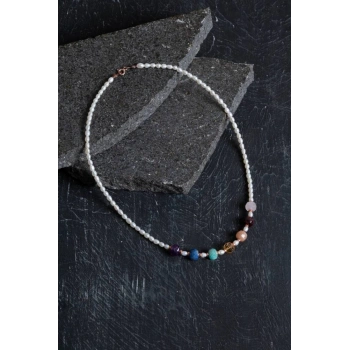 Sertifikalı Pembe Kuvars, Lal, Amazonit, Sitrin, Ametist, Güneş Taşı, Lapis, İnci Doğal Taş Kolye