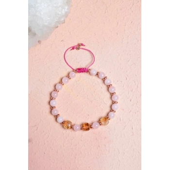 Sertifikalı Pembe Kuvars ,Sitrin Fasetli Doğal Taş Bileklik