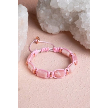 Sertifikalı Pembe Opal, Hematit Doğal Taş Makrome Bileklik