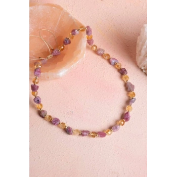 Sertifikalı Pembe Turmalin, Sitrin Doğal Taş Makrome Kolye (SK:090)