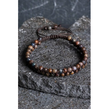 Sertifikalı Pitersit Doğal Taş Makrome Bileklik / 3-4 mm (SK:201)