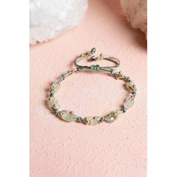 Sertifikalı Prehnit, Hematit Doğal Taş Makrome Bileklik (SK:240)