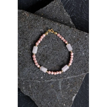 Sertifikalı Rodokrozit, Pembe Kuvars, Hematit Doğal Taş Bileklik