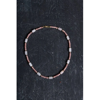 Sertifikalı Rodokrozit, Pembe Kuvars, Hematit Doğal Taş Kolye