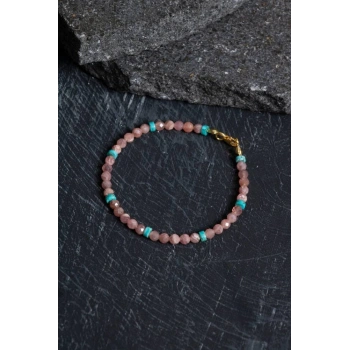 Sertifikalı Rodokrozit, Turkuaz Gümüş Kapama Doğal Taş Bileklik
