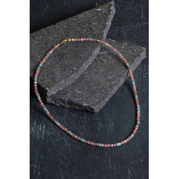 Sertifikalı Rodokrozit, Turkuaz Gümüş Kapama Doğal Taş Kolye