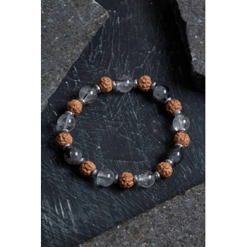 Sertifikalı Rutilli Kuvars, Rudrashka Hematit Doğal Taş Bileklik