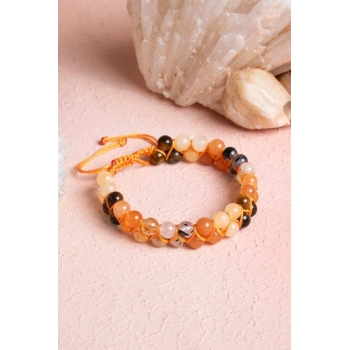 Sertifikalı Sakral Çakra Çift Sıra Doğal Taş Makrome Bileklik