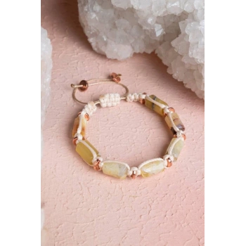 Sertifikalı Sarı Opal, Hematit Doğal Taş Makrome Bileklik