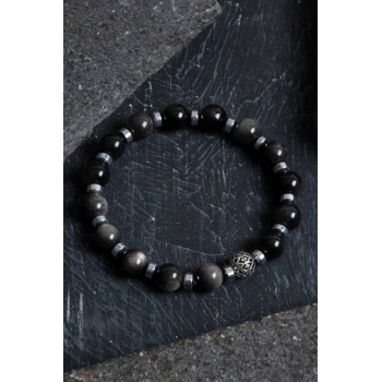 Sertifikalı Silver Obsidyen, Hematit Gümüş Aparat Doğal Taş Bileklik