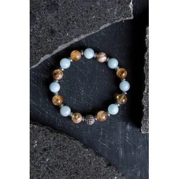 Sertifikalı Sitrin, Akuamarin, Kuvars Zirkon Aparatlı Doğal Taş Bileklik (SK:174)