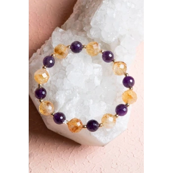 Sertifikalı Sitrin, Ametist Fasetli Doğal Taş Bileklik