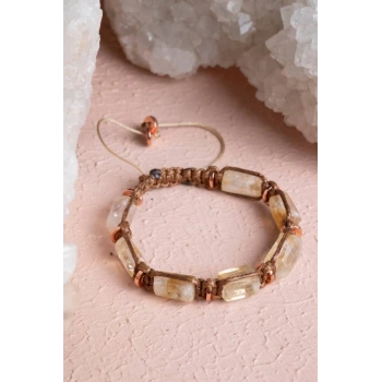 Sertifikalı Sitrin, Hematit Doğal Taş Makrome Bileklik