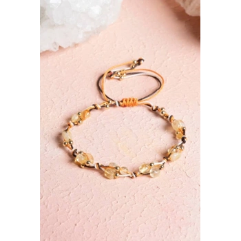 Sertifikalı Sitrin, Hematit Doğal Taş Makrome Bileklik (SK:239)