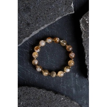 Sertifikalı Sitrin, Hematit Zirkon Aparatlı Doğal Taş Bileklik-10 mm (SK:176)