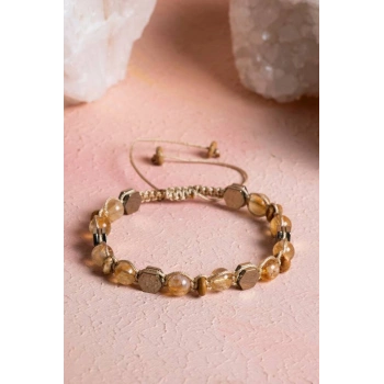 Sertifikalı Sitrin, Jasper, Hematit, Doğal Taş Makrome Bileklik (SK:076)