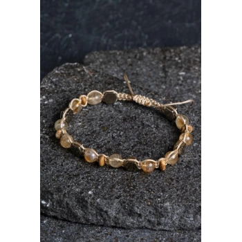 Sertifikalı Sitrin, Jasper, Hematit Doğal Taş Makrome Bileklik (SK:155)