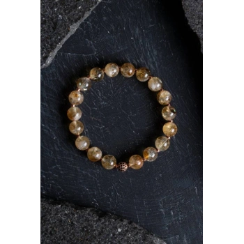 Sertifikalı Sitrin Zirkon Aparatlı Doğal Taş Bileklik-10 mm (SK:182)