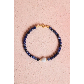 Sertifikalı Sodalit, Ay Taşı Gümüş Kapama Doğal Taş Bileklik (SK:059)