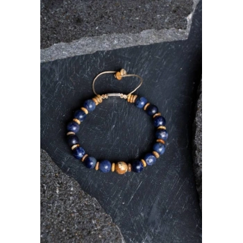 Sertifikalı Sodalit, Odun Jasper Doğal Taş Makrome Bileklik (SK:185)