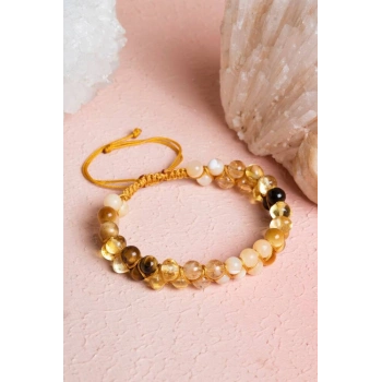 Sertifikalı Solar Plexus Çakrası Çift Sıra Doğal Taş Makrome Bileklik