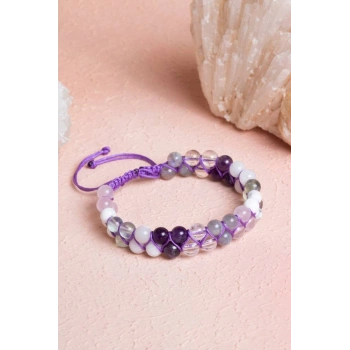 Sertifikalı Taç Çakra Çift Sıra Doğal Taş Makrome Bileklik