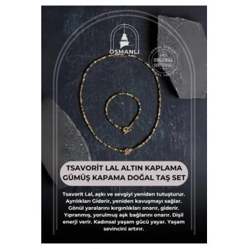 Sertifikalı Tsavorit Lal Altın Kaplama Gümüş Kapama Doğal Taş Set