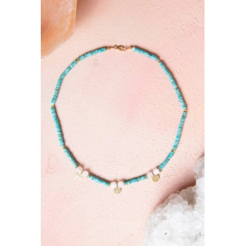 Sertifikalı Turkuaz, Ay Taşı Gümüş Aparatlı Doğal Taş Kolye (SK:246)