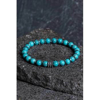 Sertifikalı Turkuaz Gümüş Aparatlı Doğal Taş Bileklik 039