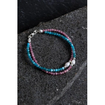 Sertifikalı Turmalin, Apatit, İnci Doğal Taş Bileklik