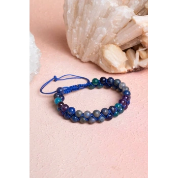 Sertifikalı Üçüncü Göz Çakra Çift Sıra Doğal Taş Makrome Bileklik