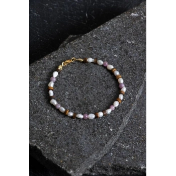 Sertifikalı Yakut, İnci, Kaplan Gözü Gümüş Kapama Doğal Taş Bileklik