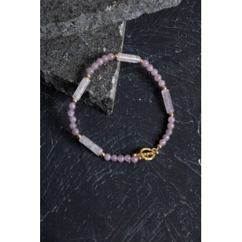 Sertifikalı Yakut, Pembe Kuvars Altın Kaplama Gümüş Kapama Bileklik