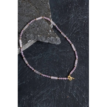 Sertifikalı Yakut, Pembe Kuvars Altın Kaplama Gümüş Kapama Kolye