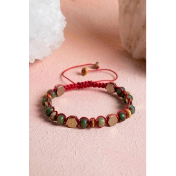 Sertifikalı Yeşim, Jasper, Hematit Doğal Taş Makrome Bileklik (SK:073)