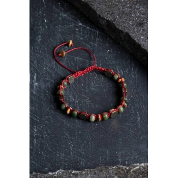 Sertifikalı Yeşim, Odun Jasper ve Hematit Doğal Taş Makrome Bileklik (SK:156)