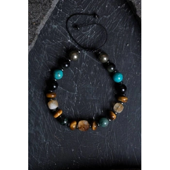 Sertifikalı Zümrüt Kaplan Gözü Pirit Sitrin Turkuaz Doğal Taş Bolluk ve Koruma Bilekliği S.K: 044