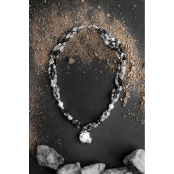 Siyah Asalet, Rutilli Kuvars İnci Doğal Taş Kolye