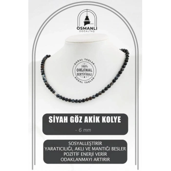 Siyah Göz Akik 6 mm Dizi Doğal Taş Kolye